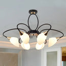 DecorBites™ Traditional Oval White Glass Semi Flush Mount Ceiling Light with 6/8 Lights - Black Finish for Living Room