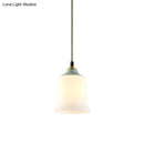 DecorBites™ Traditional White Glass Pendant Lamp with Ceramic Top for Restaurants - Tulip/Bell Style