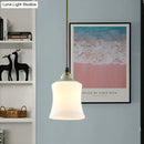 DecorBites™ Traditional White Glass Pendant Lamp with Ceramic Top for Restaurants - Tulip/Bell Style