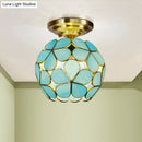 Victorian turquoise stained glass flower ceiling fixture bedroom light