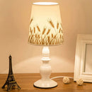 DecorBites™ White Classic Patterned Fabric Bucket Nightstand Lamp with Baluster Base - 1 Head Table Lighting