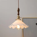 DecorBites™ White Glass LED Pendant Lights with Walnut Wood Details