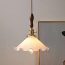 DecorBites™ White Glass LED Pendant Lights with Walnut Wood Details