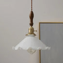 DecorBites™ White Glass LED Pendant Lights with Walnut Wood Details