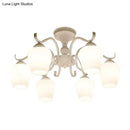 DecorBites™ White Opaline Glass Cone Ceiling Lamp - 6-Light Semi Flush Chandelier in Countryside Style - 18.5"/24.5" Width