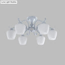 DecorBites™ White Opaline Glass Cone Ceiling Lamp - 6-Light Semi Flush Chandelier in Countryside Style - 18.5"/24.5" Width