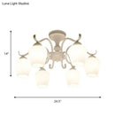 DecorBites™ White Opaline Glass Cone Ceiling Lamp - 6-Light Semi Flush Chandelier in Countryside Style - 18.5"/24.5" Width