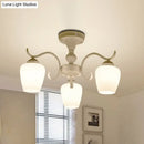DecorBites™ White Opaline Glass Cone Ceiling Lamp - 6-Light Semi Flush Chandelier in Countryside Style - 18.5"/24.5" Width