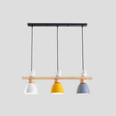 DecorBites™ Wood & Metal Macaron Bowl Pendant Light with 3 Lights for Island, Electric Socket