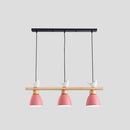 DecorBites™ Wood & Metal Macaron Bowl Pendant Light with 3 Lights for Island, Electric Socket