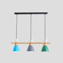 DecorBites™ Wood & Metal Macaron Bowl Pendant Light with 3 Lights for Island, Electric Socket