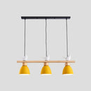 DecorBites™ Wood & Metal Macaron Bowl Pendant Light with 3 Lights for Island, Electric Socket