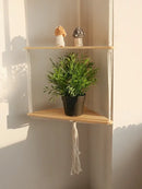 DecorBites™ Wooden Corner Shelf with Macrame - Boho Wall Decor