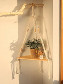 DecorBites™ Wooden Corner Shelf with Macrame - Boho Wall Decor