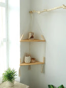 DecorBites™ Wooden Corner Shelf with Macrame - Boho Wall Decor