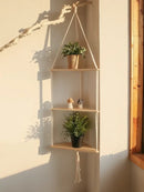 DecorBites™ Wooden Corner Shelf with Macrame - Boho Wall Decor