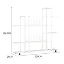 White wrought iron plant stand with wheels living room shelf