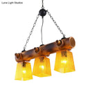 DecorBites™ Yellow Trapezoid Island Pendant Light with 3 Bulbs, Bamboo Beam - Perfect for Countryside Dining Rooms