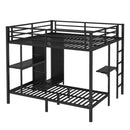 King over Twin XL Size Bunk Bed Frame with Built-in Wardrobe, Metal Bunk Bed with Foldable Desk and, Black