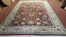 8x12 Indo-Mahal Rug, Floral Allover, Red & Beige, Wool Vintage Handmade Traditional Carpet
