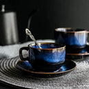 Deep blue glossy ceramic espresso coffee cup saucer set dining room