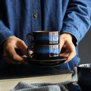 Deep blue glossy ceramic espresso coffee cup saucer set dining room