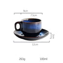 Deep blue glossy ceramic espresso coffee cup saucer set dining room