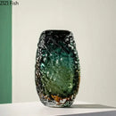 Deep green & amber textured glass vase living room table decor