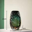 Deep green & amber textured glass vase living room table decor