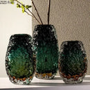 Deep green & amber textured glass vase living room table decor
