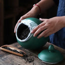 DecorBites™ Green Ceramic Tea Caddy Jar: Airtight Porcelain Storage Container, Kitchen Decoration Bottle