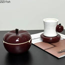 Deep red ceramic apple ashtray with lid for living room decor