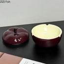 Deep red ceramic apple ashtray with lid for living room decor