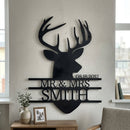 Custom Metal Wall Art - Personalized Deer Antler Head Monogram Sign