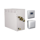 White steam bath generator with control panel on a white background