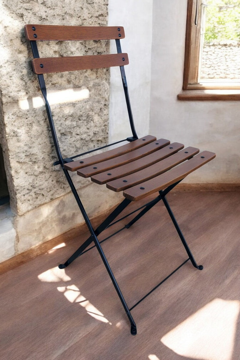 Dijon Folding Chair - Stackable -European Chestnut Wood Clear Coated Slats - product shot