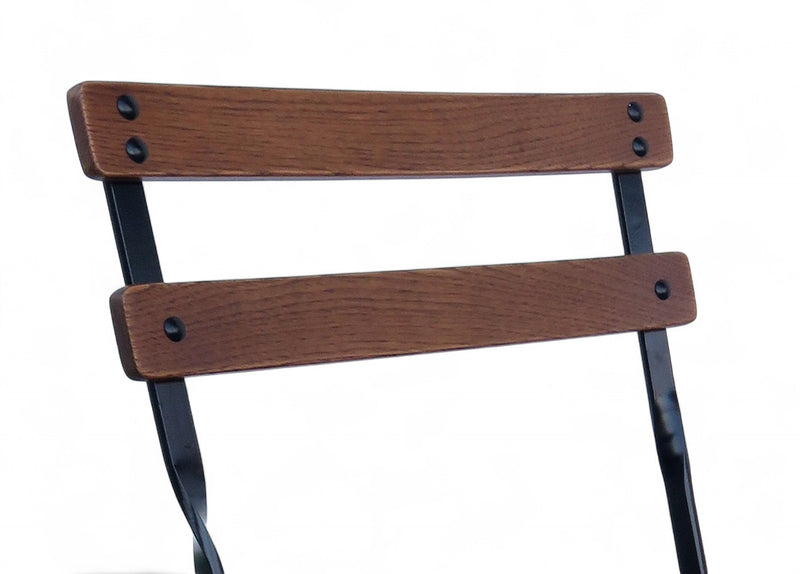 Dijon Folding Chair - Stackable -European Chestnut Wood Clear Coated Slats - Set of two closeup view