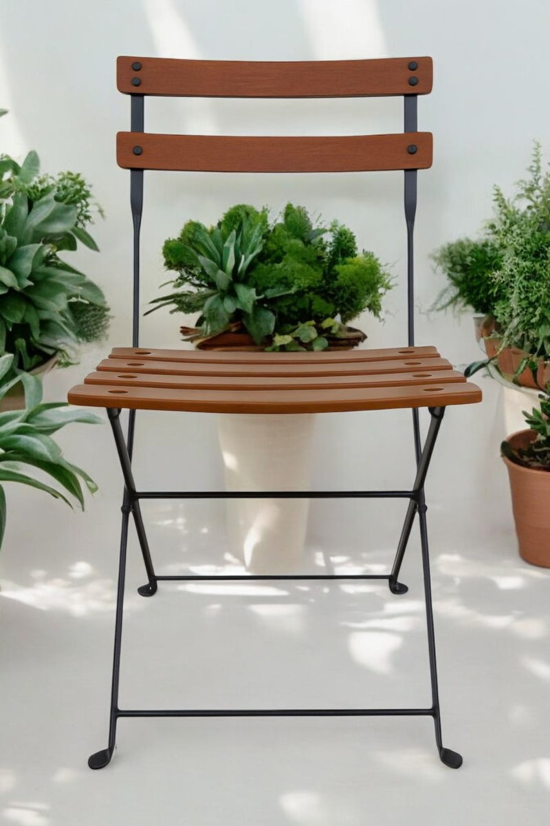 Dijon Folding Chair - Stackable -European Chestnut Wood Clear Coated Slats - Set of two room scene