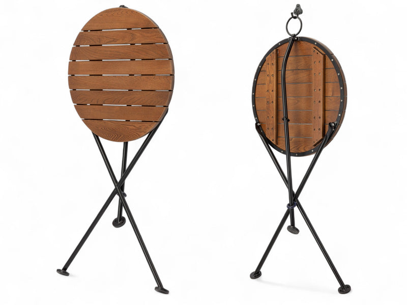 DemarForge Folding Table 4129 - Stackable - European Chestnut Wood Clear Coated folded and hung on the wall