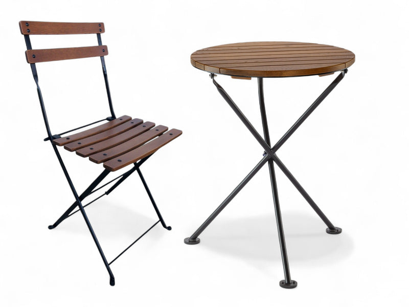 DemarForge Folding Table 4129 - Stackable - European Chestnut Wood Clear Coated with foldable chair model 5508