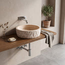 Denizli Beige Travertine Round Vessel Sink - 16x16x6" - Honed and Chiseled