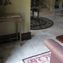 Denizli Beige Antique Pattern Travertine Tile - Full Truckload brushed and chiseled with big round hand woven rug travertine curved stairs