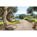 Denizli Beige Antique Pattern Travertine Tile - Full Truckload brushed and eased edge installed outdoor patio nice wooden swing pool and ocean view with olive trees
