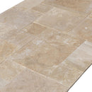 Denizli Beige Antique Pattern Travertine Tile - Full Truckload brushed eased edge angle view