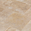 Denizli Beige Antique Pattern Travertine Tile - Full Truckload brushed eased edge angle view