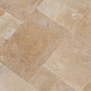 Denizli Beige Antique Pattern Travertine Tile - Full Truckload brushed eased edge angle view