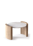 Design Coffee Table with White Marble Top and Wooden Legs - (D)27.5" (H)16"