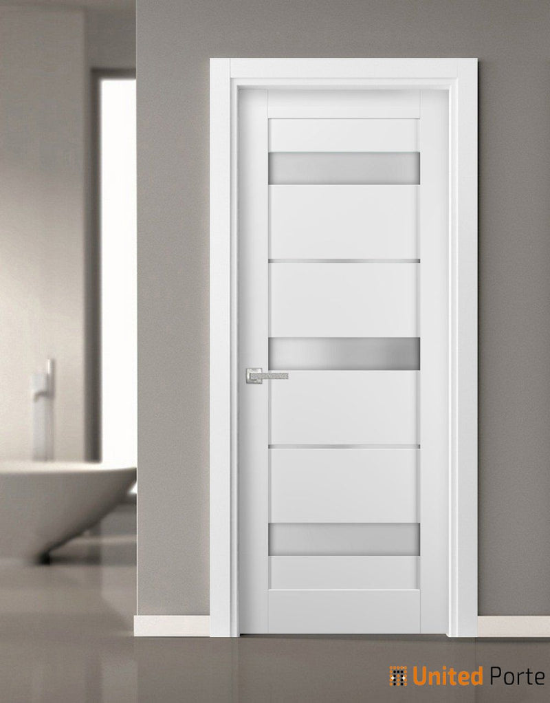 Quadro 4055 White Silk Barn Door Slab with Frosted Opaque Glass