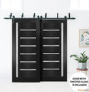Quadro 4088 Matte Black Barn Door Slab with Frosted Glass