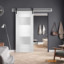 Sete 6222 White Silk Barn Door with 2 Lites Frosted Glass and Black Rail